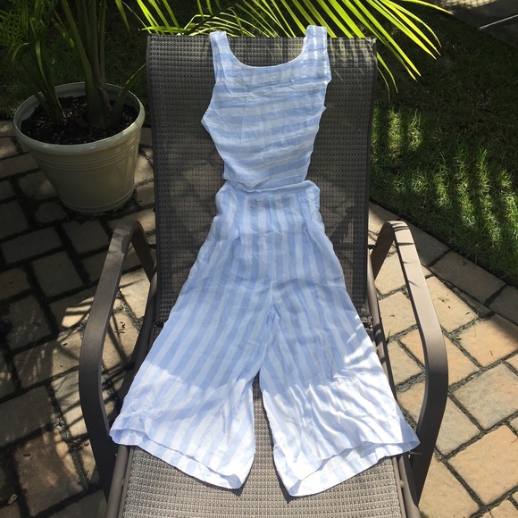 Pants - Romper Blue and White